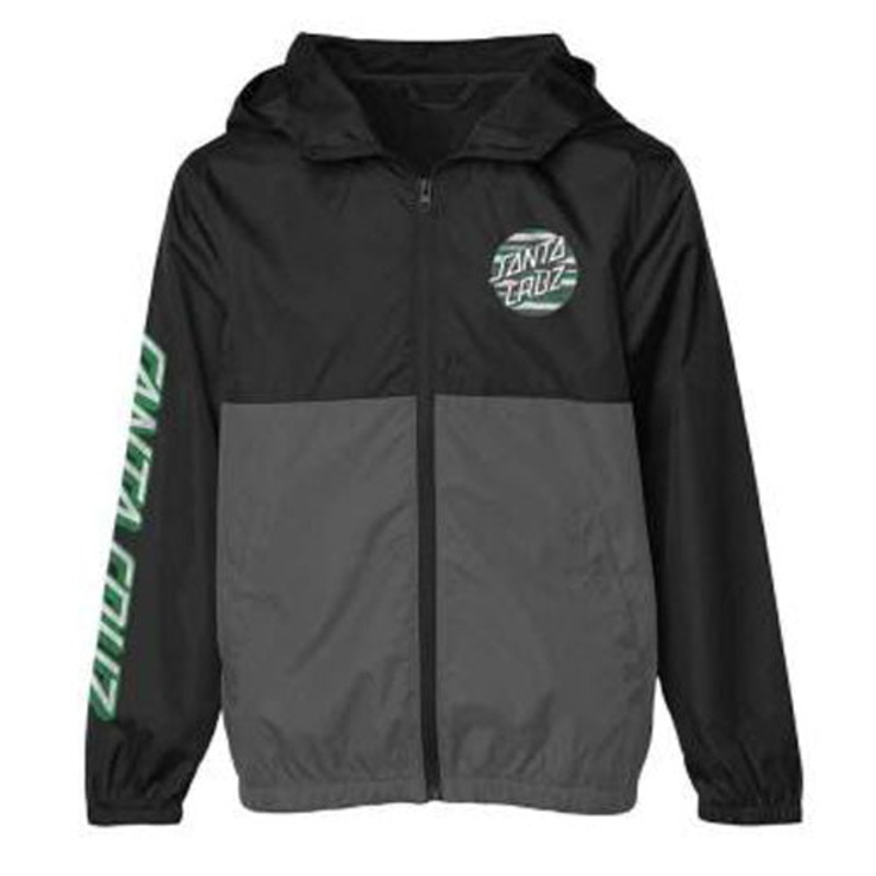 Santa Cruz Strip Stripe Dot Hooded Windbreaker Youth Jacket- Black/Graphite S Black