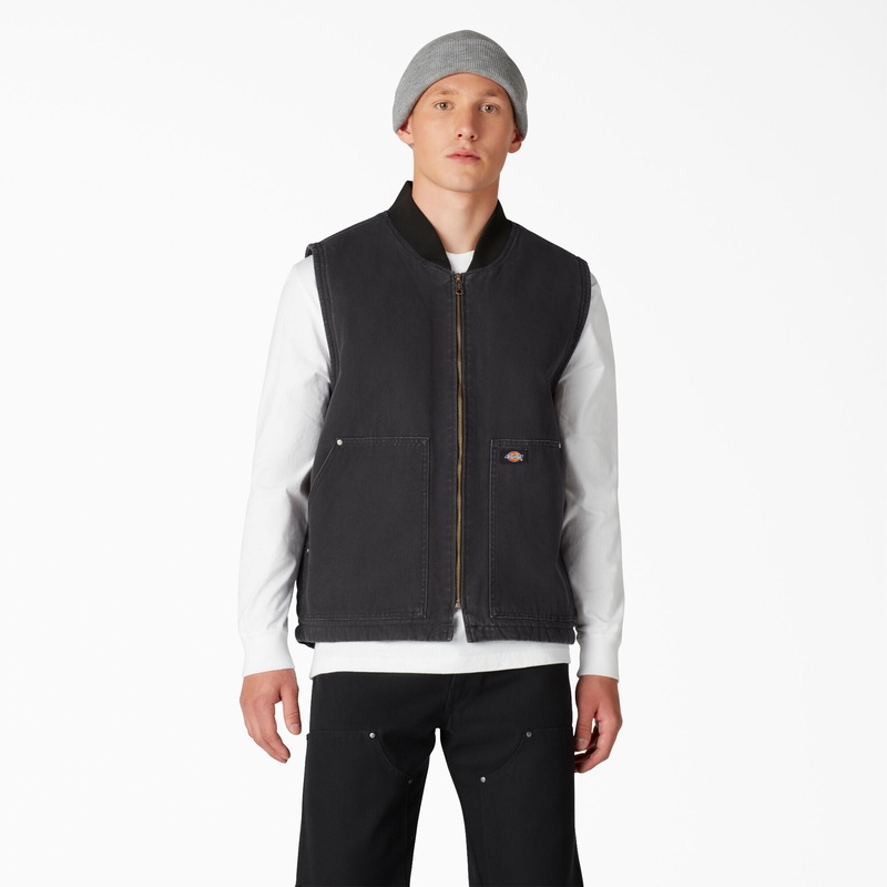 DICKIES DC DUCK LINED VEST STONEWASHED BLACK MEDIUM