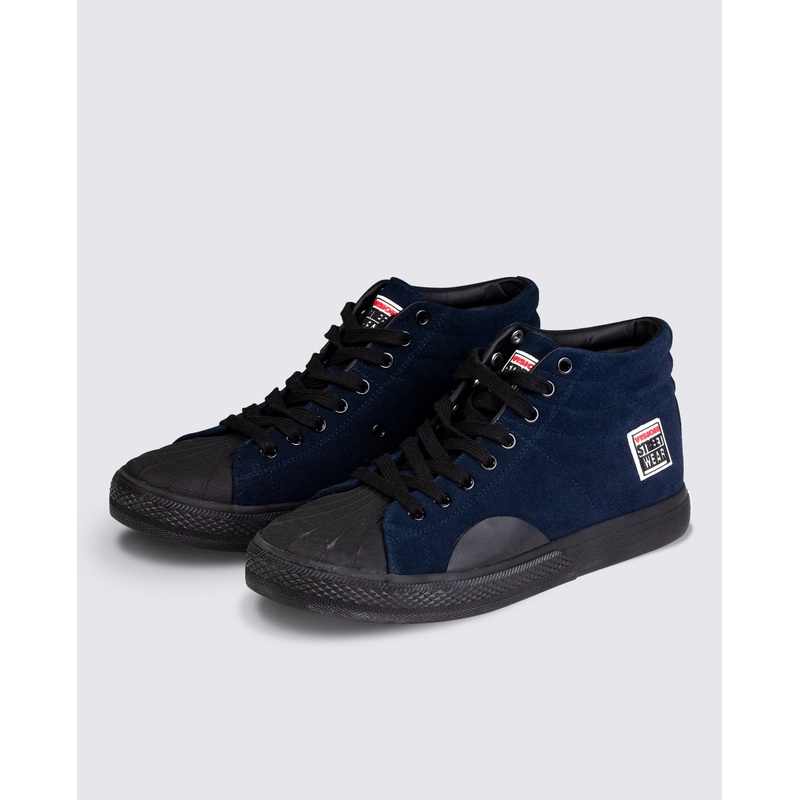 Leather Suede High Top Sneakers Deep Navy 8