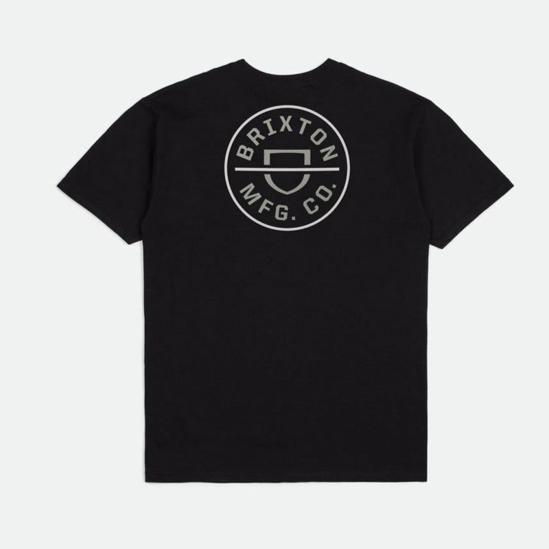 BRIXTON CREST 2 TEE BLACK/MINERAL GREY/WHITE MEDIUM