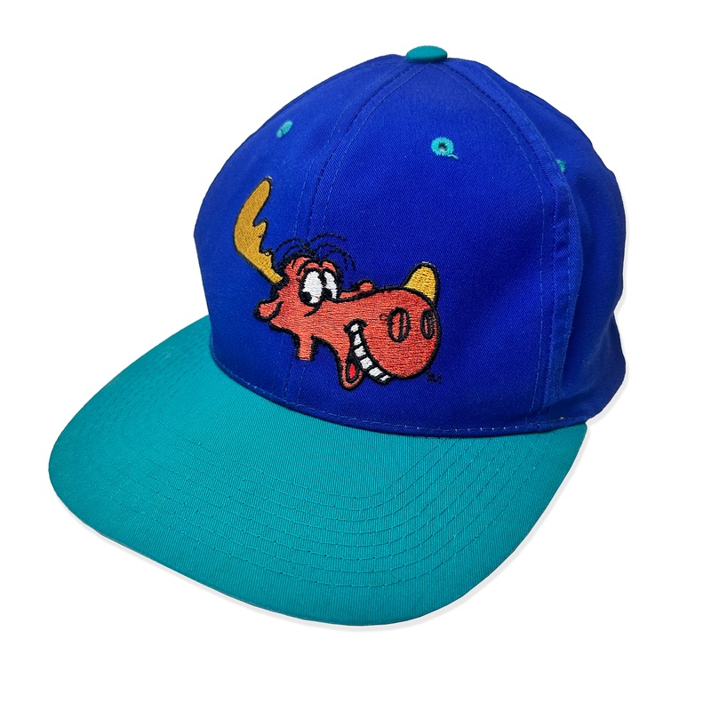 Vintage Rocky & Bullwinkle Embroidered Snapback Hat Blue / Teal