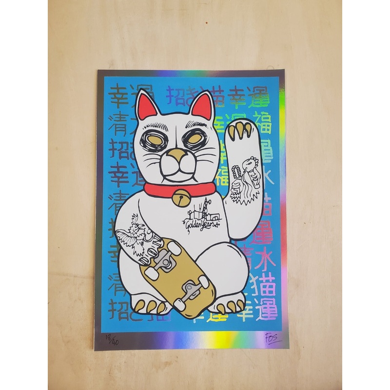 FOS “LUCKY CAT” RANBOW FOIL NUMBERED PRINT BLUE