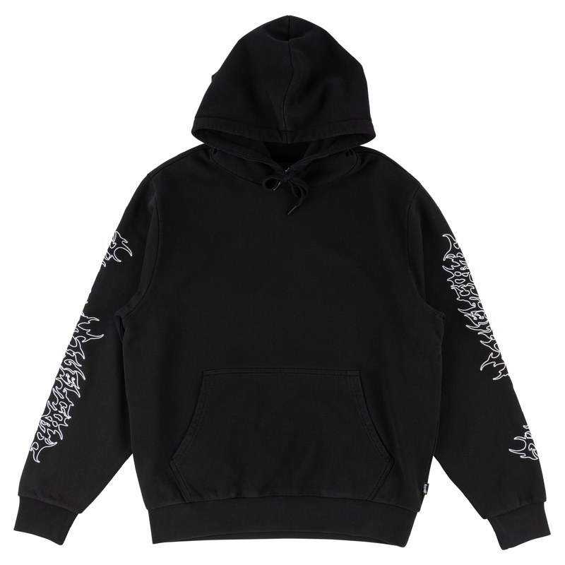 Barb Sleeve Embroidered Pigment-Dyed Hoodie – Black Small