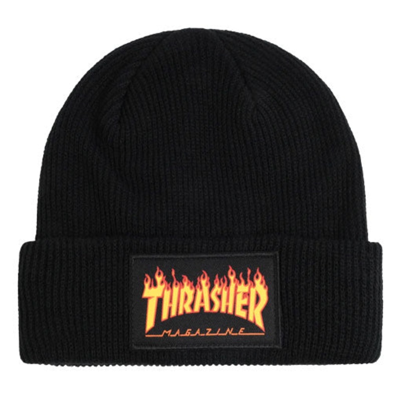 THRASHER FLAME PATCH BEANIE BLACK