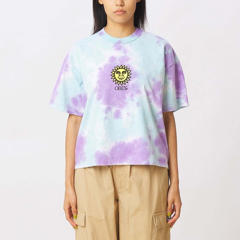 OBEY WOMENS SUNSHINE VISUALS CROP TEE TIE DYE X-SMALL