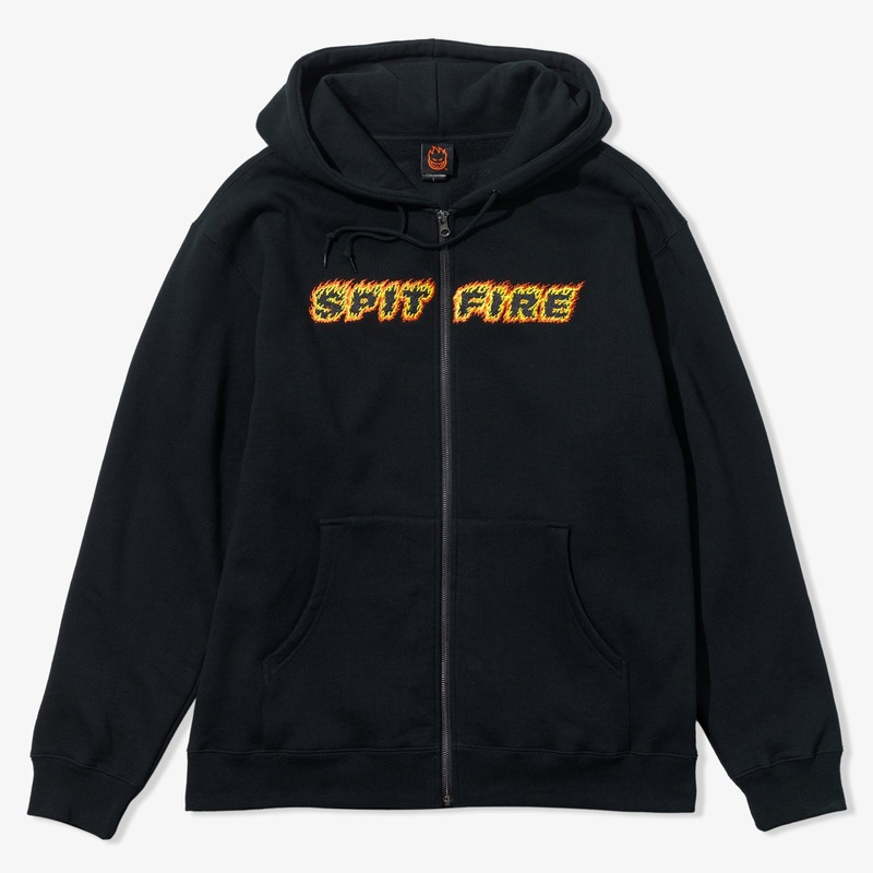 Flames Script Zip Hoodie (Black) SMALL