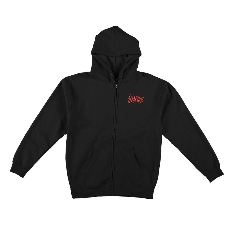 Spitfire Undead Zip Up Hooded Sweatshirt S Black