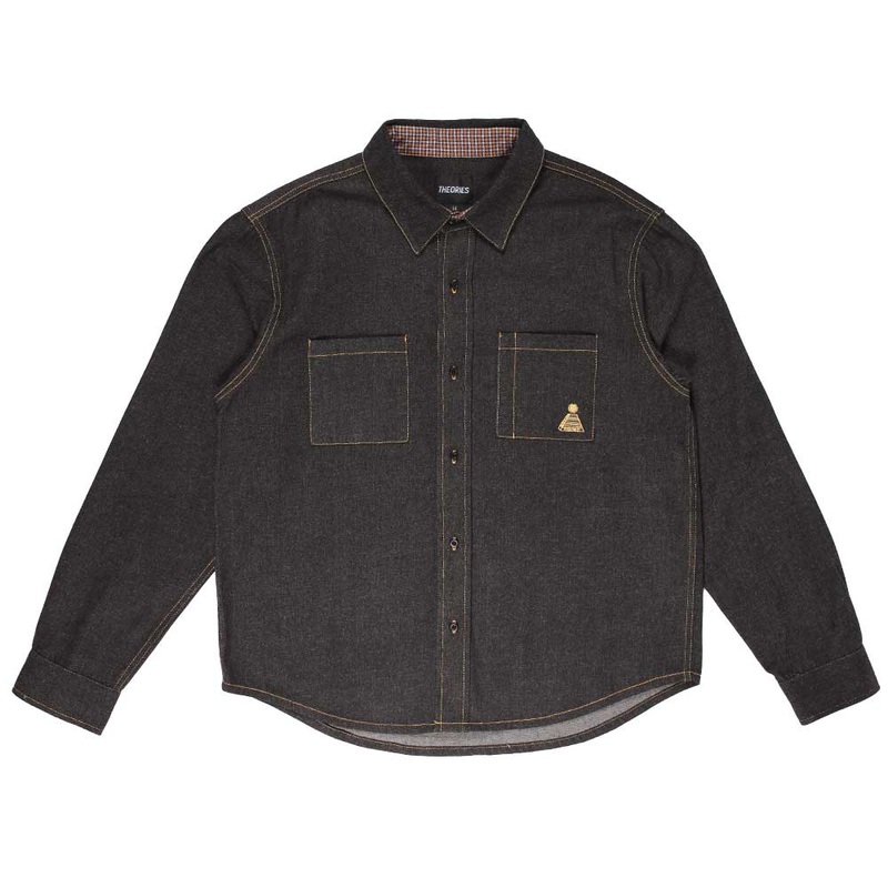 THEORIES HIGH PLAINS DENIM OVERSHIRT WASHED BLACK MEDIUM