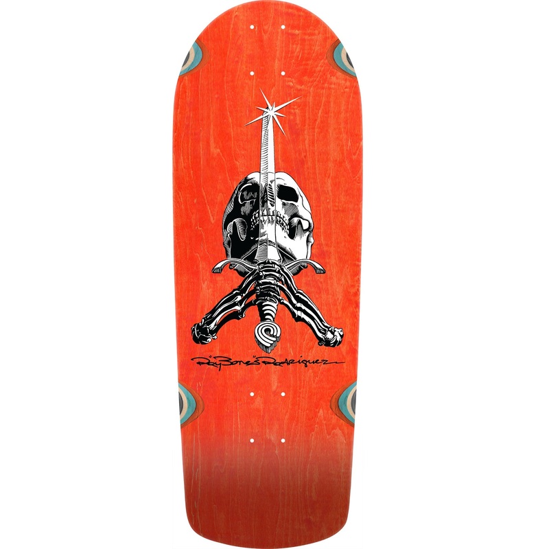 Powell Peralta OG Snub Ray Rodriguez Skull & Sword Reissue Skateboard Deck – 10 Orange Stain