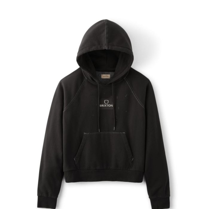 BRIXTON VINTAGE RAGLAN HOODIE – WASHED BLACK – 80% COTTON 20% POLYESTER SMALL