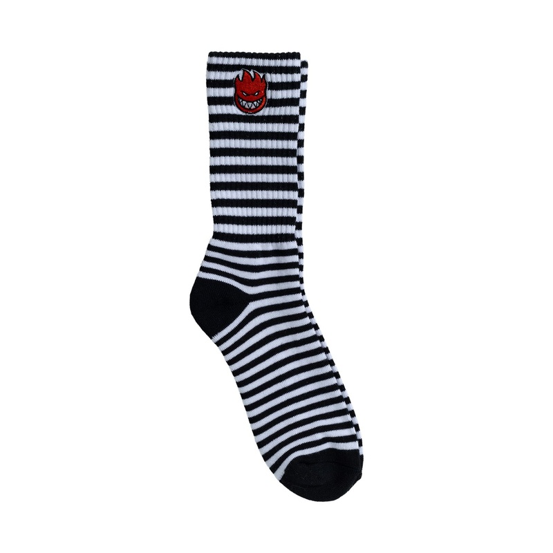 Spitfire Bighead Fill Embroidered Stripe Socks O/S Black