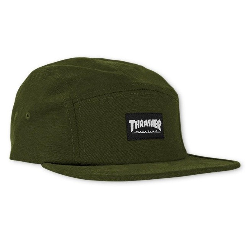 THRASHER 5 PANEL HAT ARMY STRAPBACK