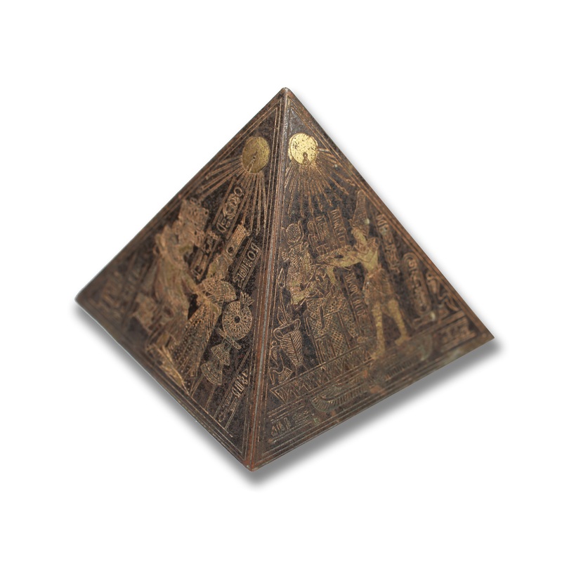 Vintage Brass Etched Pyramid Trinket with Heiroglyphics