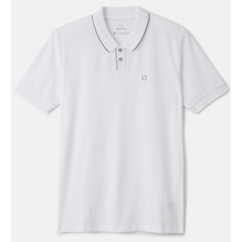 BRIXTON PROPER S/S POLO WHITE/GREY MED