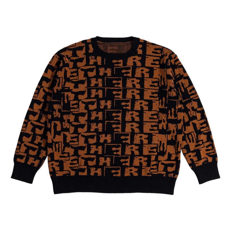 There Torn Jacquard Knit Sweater S Black/Brown