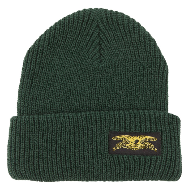 ANTIHERO STOCK EAGLE LABEL CUFF BEANIE DARK GREEN