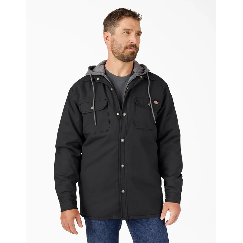 Dickies Canvas Shirt Jacket With Fleece Hood – Black S Black