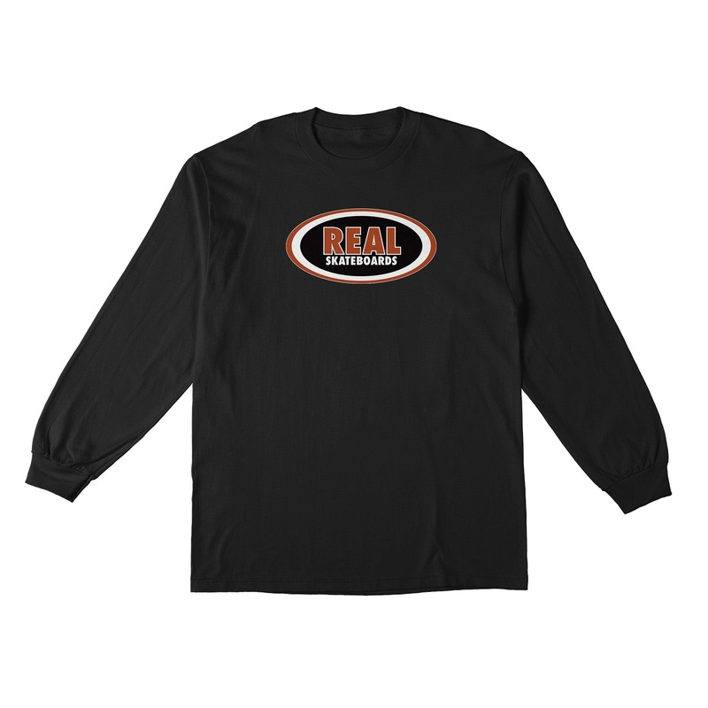 Real Oval Long Sleeve T-Shirt S Black/Burnt Orange/White
