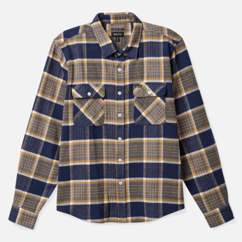 BRIXTON L/S BOWERY FLANNEL MOONLIT OCEAN/BRIGHT GOLD MEDIUM