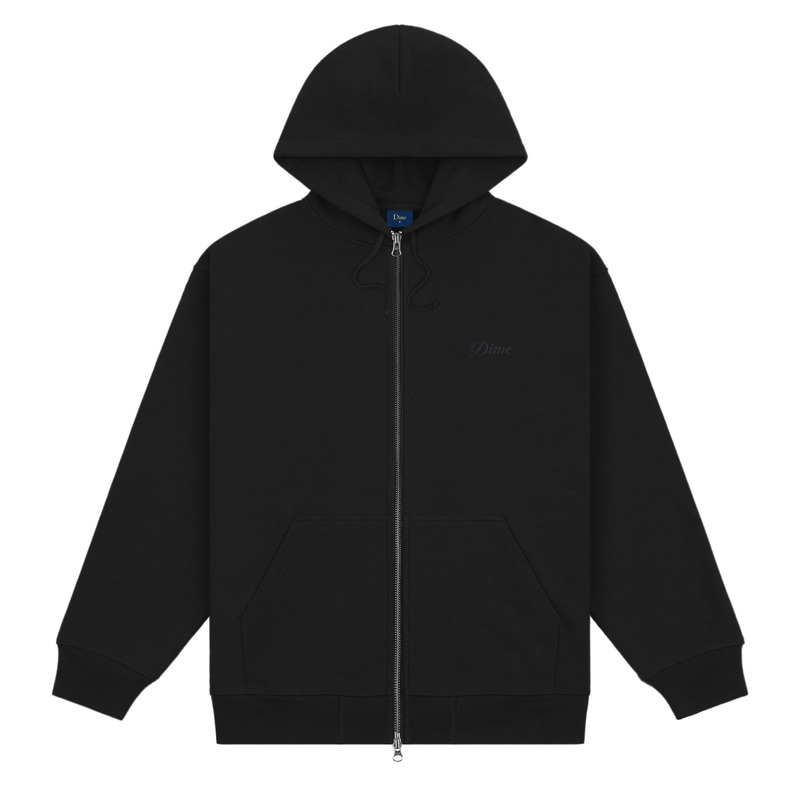 Dime Cursive Small Logo Zip Hooded Sweater – Black/Black Small