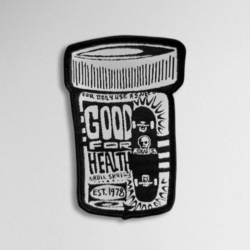 SKULL SKATES PILL BOTTLE WOVEN PATCH MEDIUM