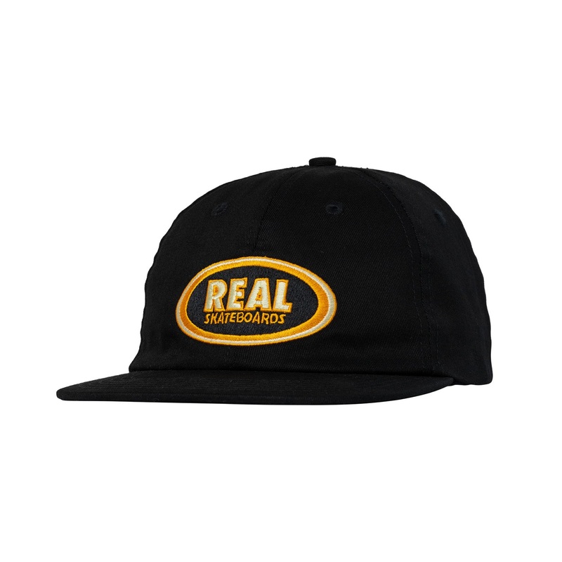 Real Oval Embroidered Strapback hat O/S Black/Cream