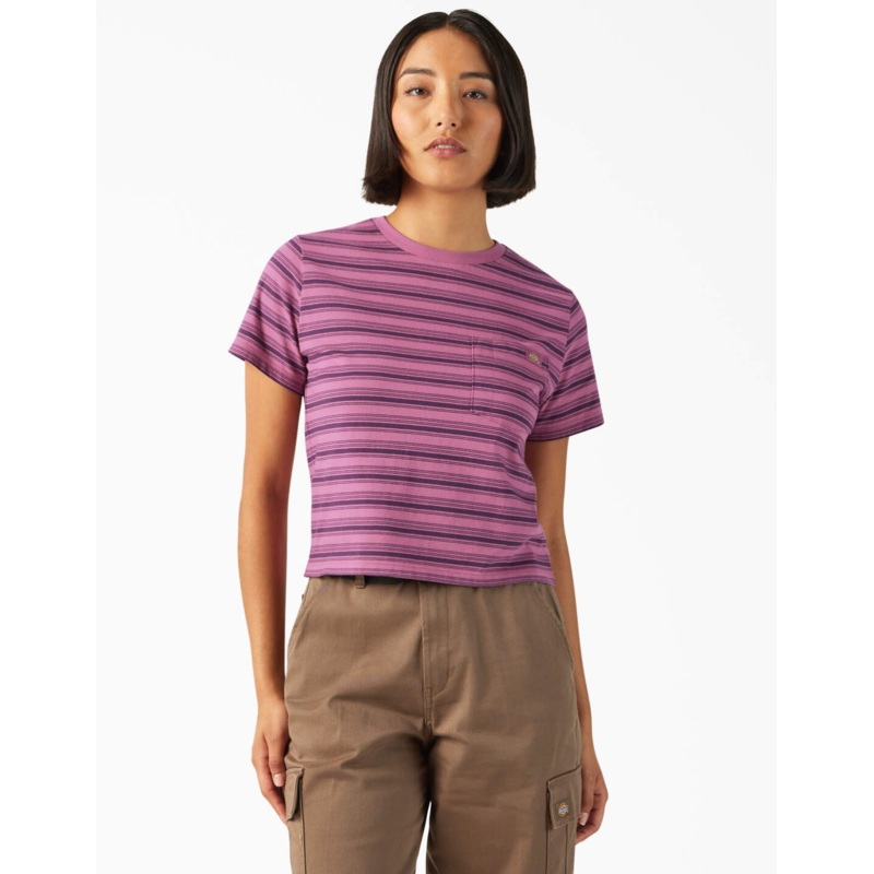 DICKIES WOMENS COLLEGIATE STRIPE SLEEVE TEE SMALL