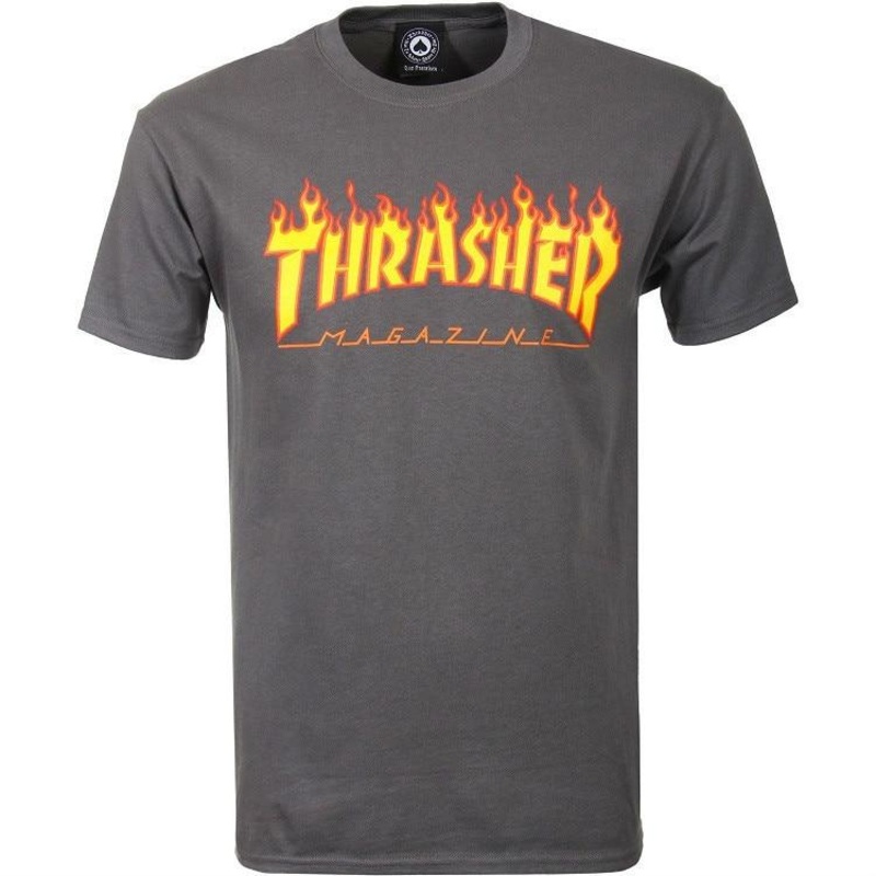 THRASHER FLAME LOGO TEE CHARCOAL SMALL