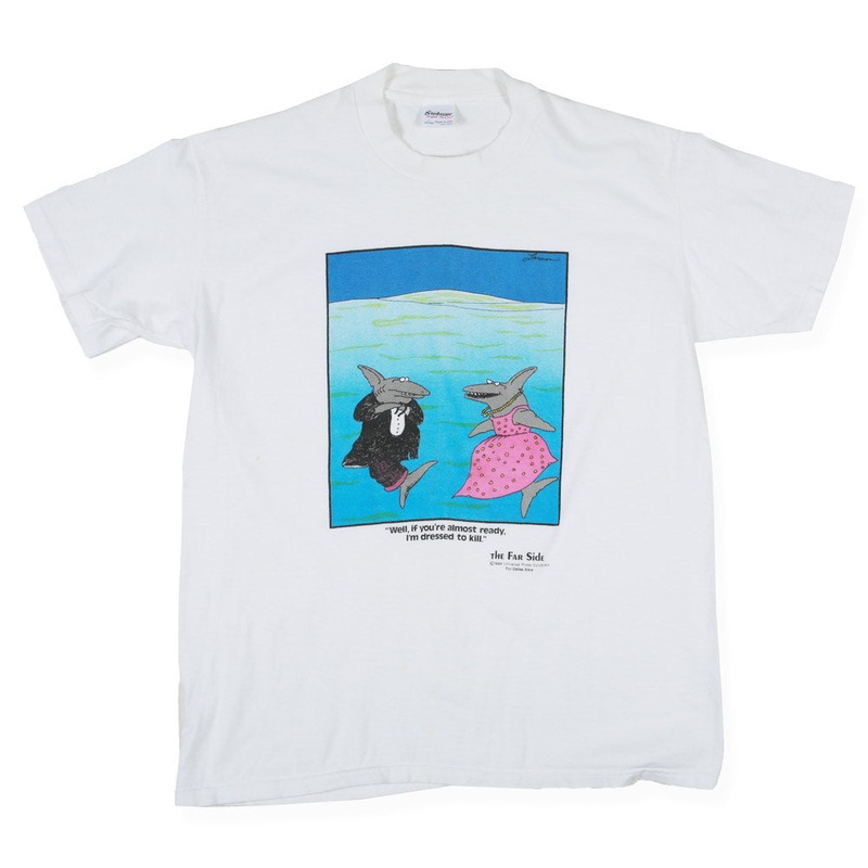 Vintage Far Side Shark Tee White Large