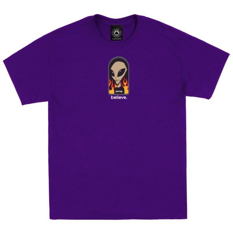 THRASHER X AWS BELIEVE TEE PURPLE MEDIUM
