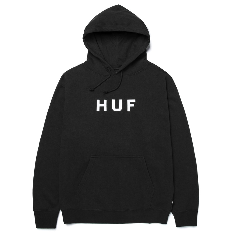 HUF ESSENTIALS OG LOGO HOOD BLACK LARGE