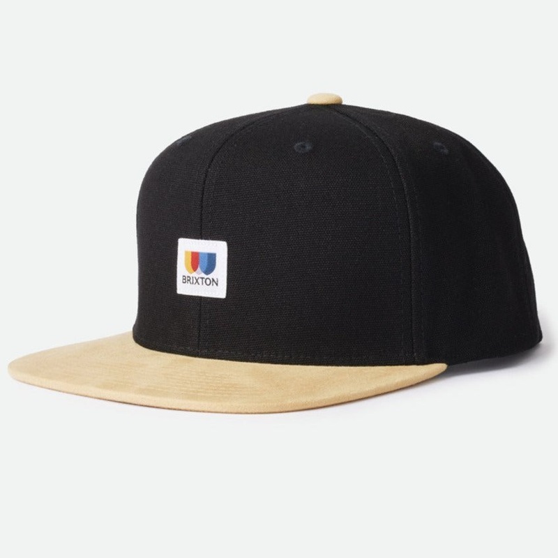 BRIXTON ALTON MEDIUM PROFILE SNAPBACK BLACK/TAN SUEDE