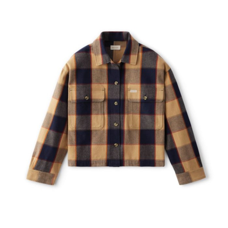 BRIXTON BOWERY W L/S FLANNEL – KHAKI – 100% ORGANIC COTTON SMALL
