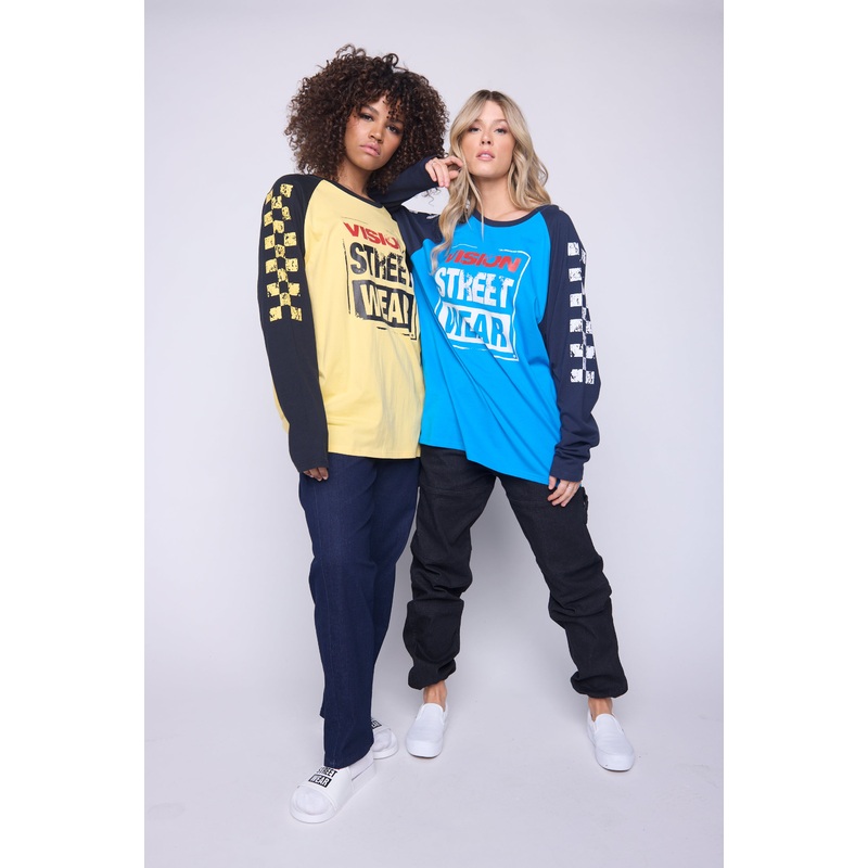 Checker Print Sleeve Logo T-Shirt – Blue/Navy S