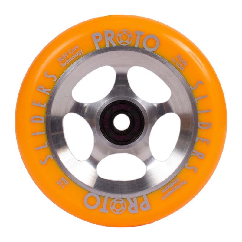 Proto StarBright Sliders Wheels 110mm – Neon Orange on Raw (Pair)