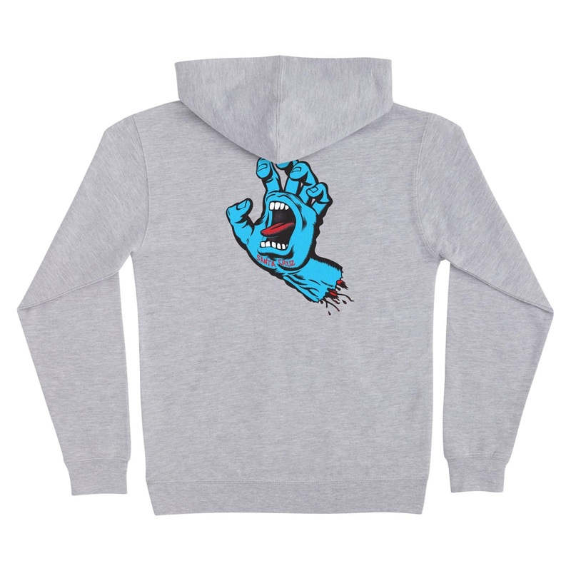 SANTA CRUZ YOUTH HOOD SCREAMING HAND HEATHER GREY Y-SMALL
