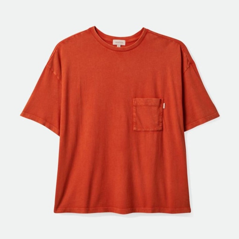 BRIXTON WOMENS CAREFREE OVERSIZED BF POCKET TEE BURNT RED X-SMALL