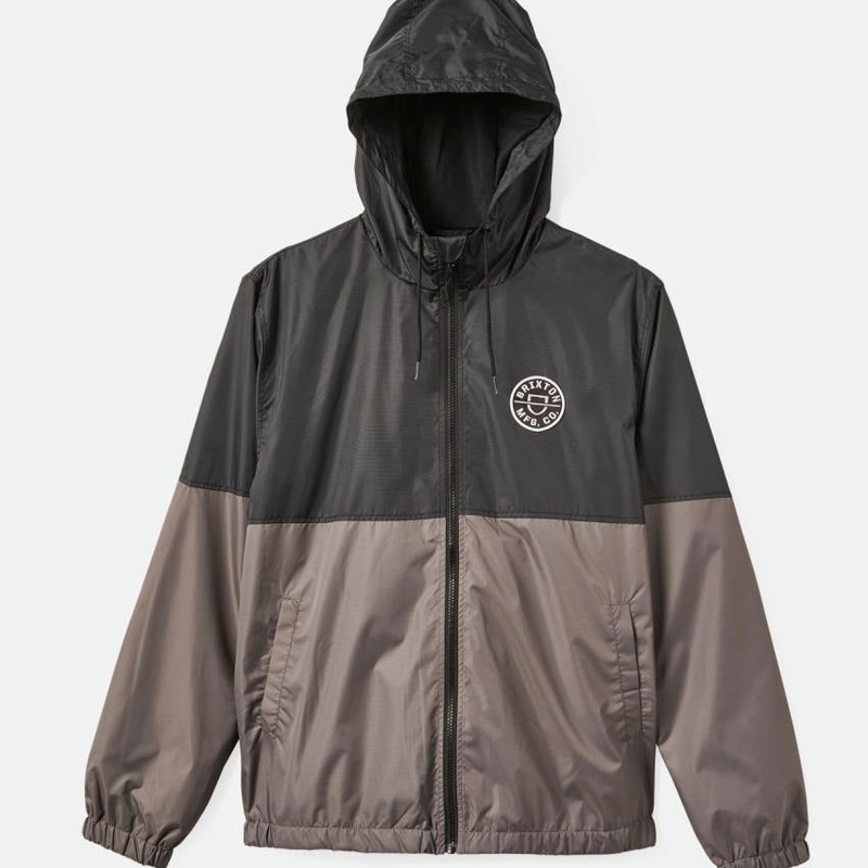 BRIXTON CLAXTON CREST LIGHTWEIGHT ZIP JACKET BLACK/CHARCOAL SMALL