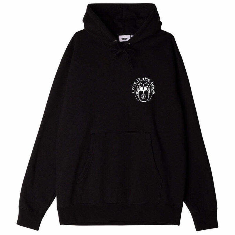 OBEY LOVE IS THE DRUG HOODED FLEECE BLACK MEDIUM