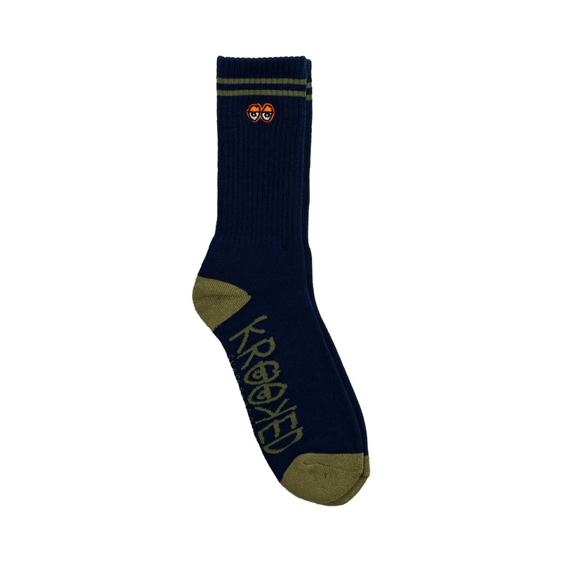 Krooked Eyes Embroidered Socks O/S Navy/Olive/Orange