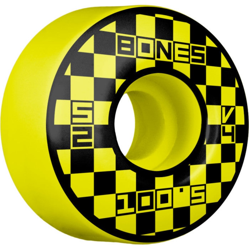 Bones OG 100’s Block Party V4 Wide 52mm 100a Wheels – Yellow (Set of 4)