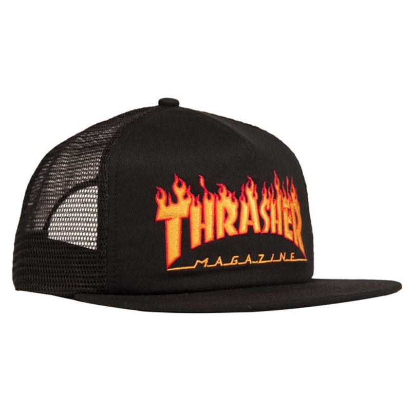THRASHER EMBROIDERED FLAME LOGO MESH HAT