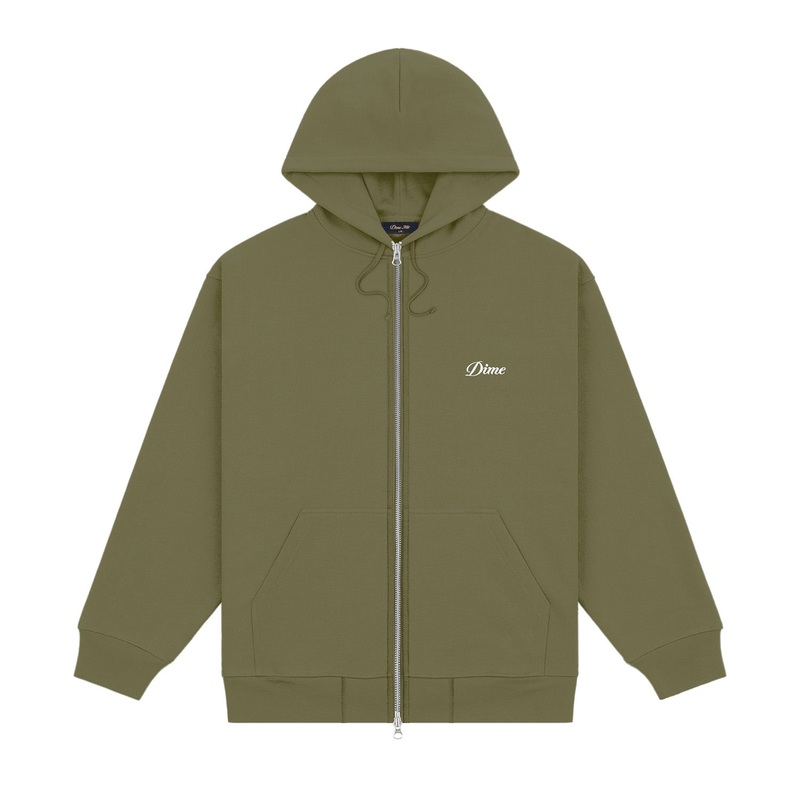 Dime Cursive Zip Up Hooded Sweatshirt S Dark Olive