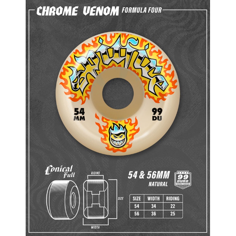 Spitfire F4 99D Chrome Venom Wheels – Natural 54mm