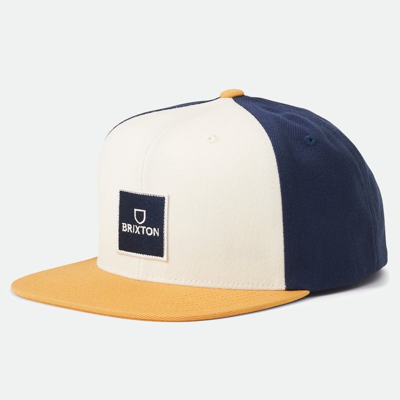 BRIXTON ALPHA SQUARE MP SNAPBACK – GOLDEN GLOW/OFF WHITE/JOE BLUE
