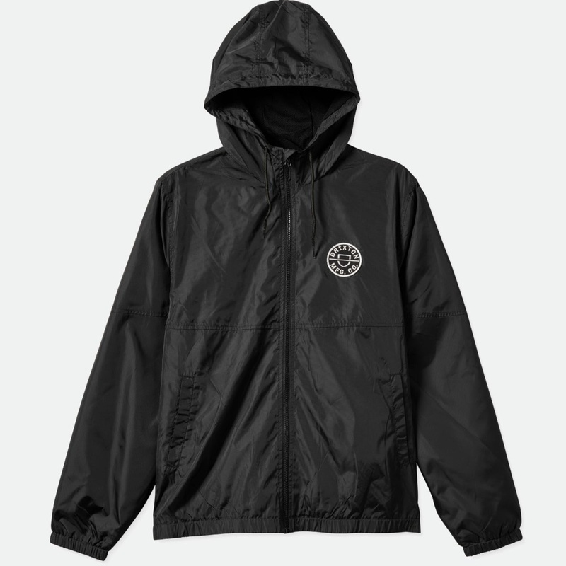 BRIXTON CLAXTON CREST LIGHT WEIGHT ZIP HOOD JACKET BLACK/BLACK SMALL