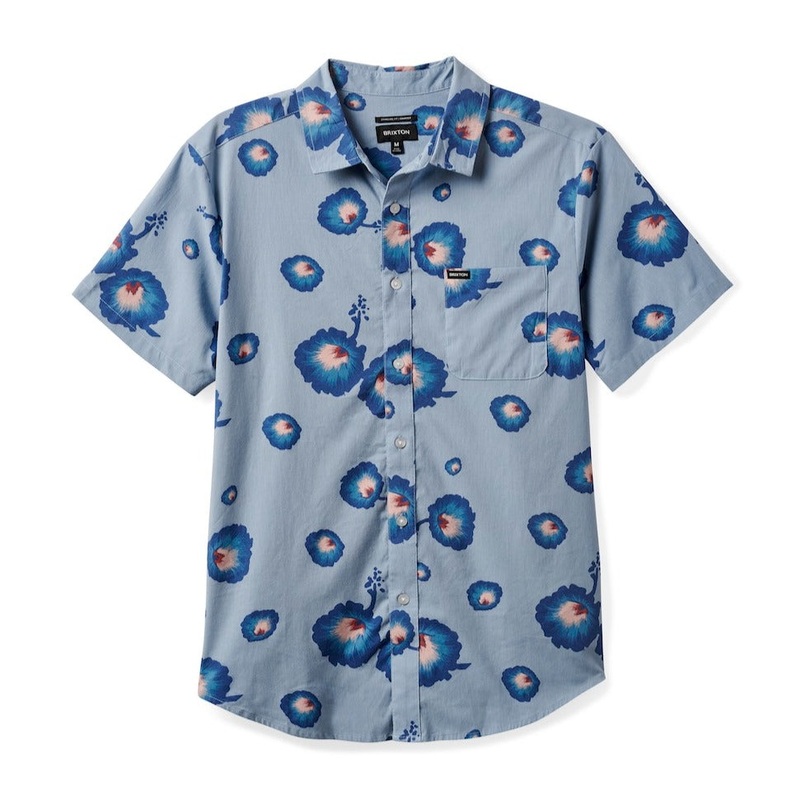 BRIXTON CHARTER PRINT S/S WOVEN DUSTY BLUE/PACIFIC BLUE/CORAL SMALL