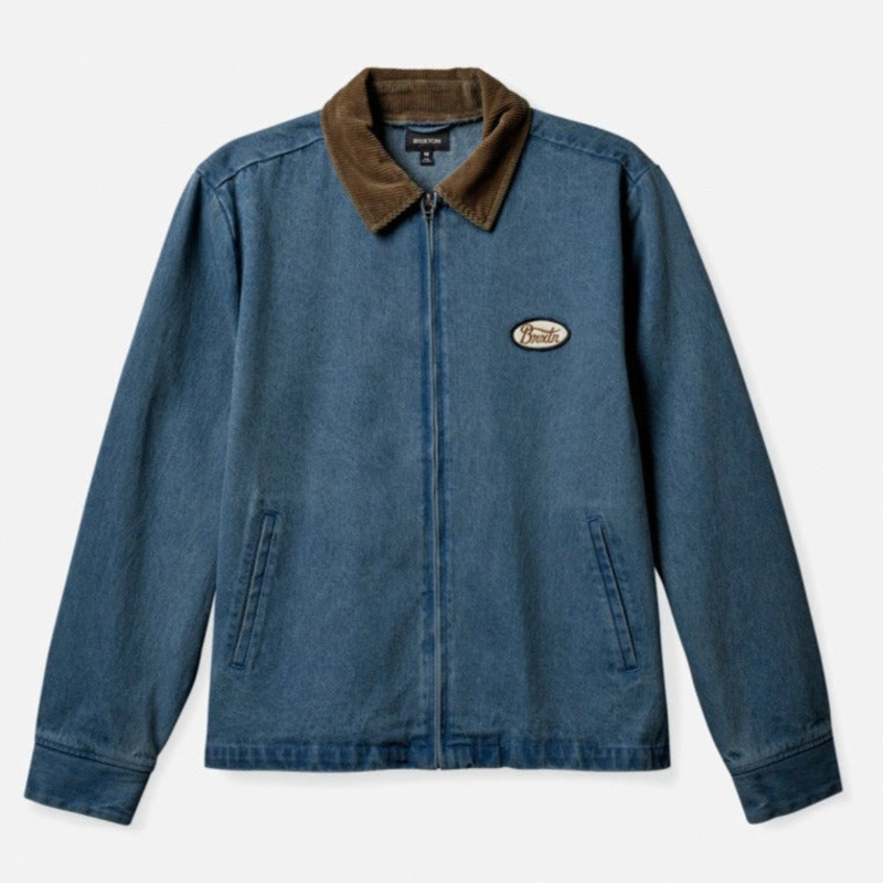 BRIXTON UTOPIA JACKET WORN DENIM/LIGHT BROWN MEDIUM