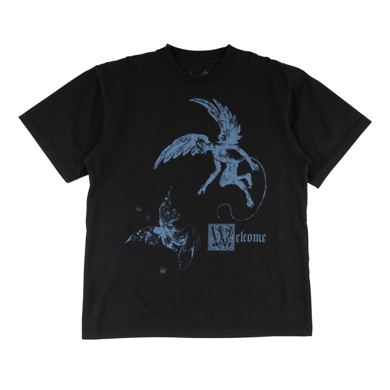 Fairy Printed Boxy Garment-Dyed Tee – Black Small