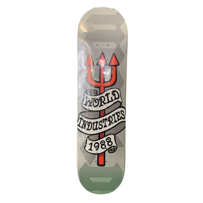 World Industries Trademark Pitchfork Grey 8″ Classic Skateboard Deck